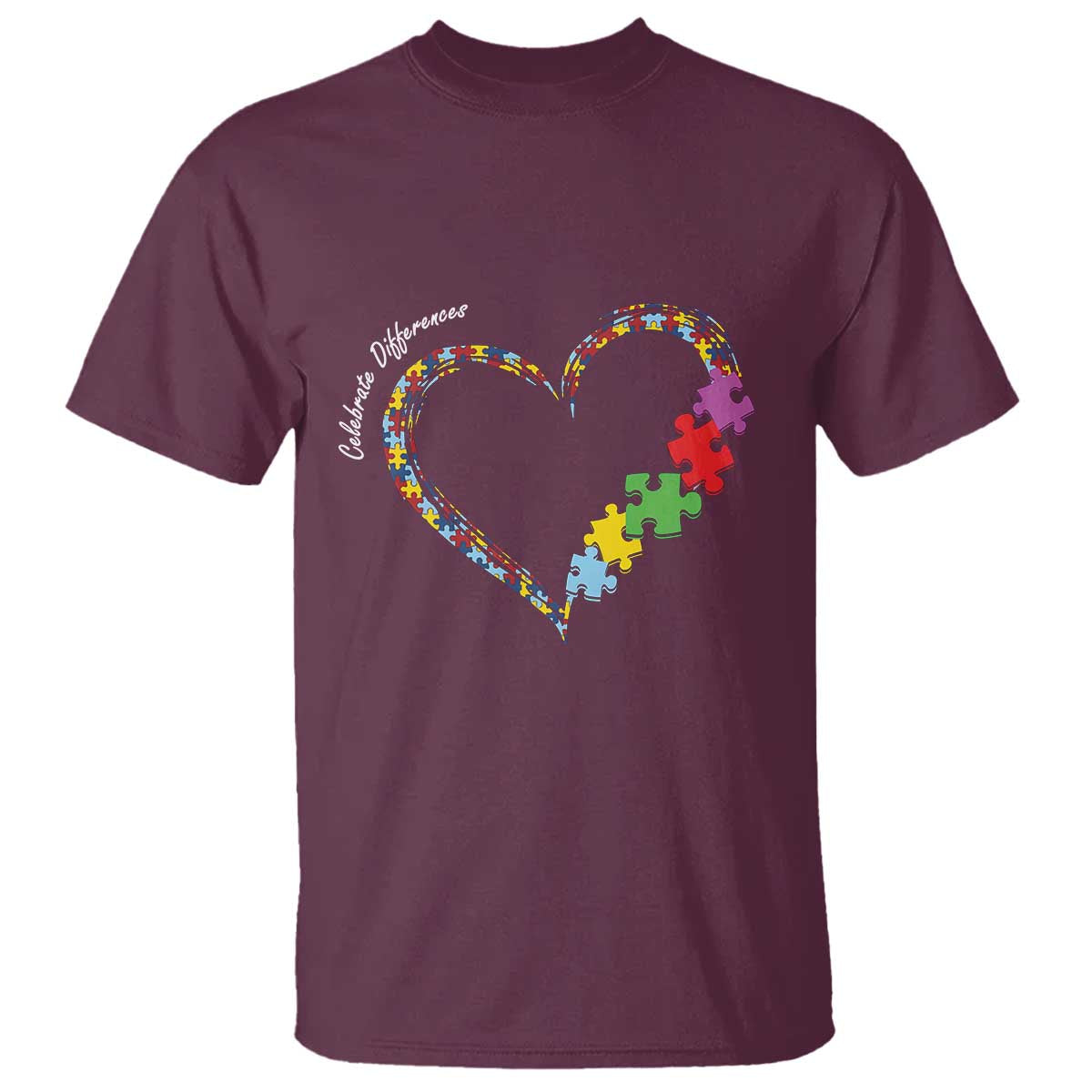 Autism Support Celebrate Differences T Shirt Love Heart Puzzle Pieces
