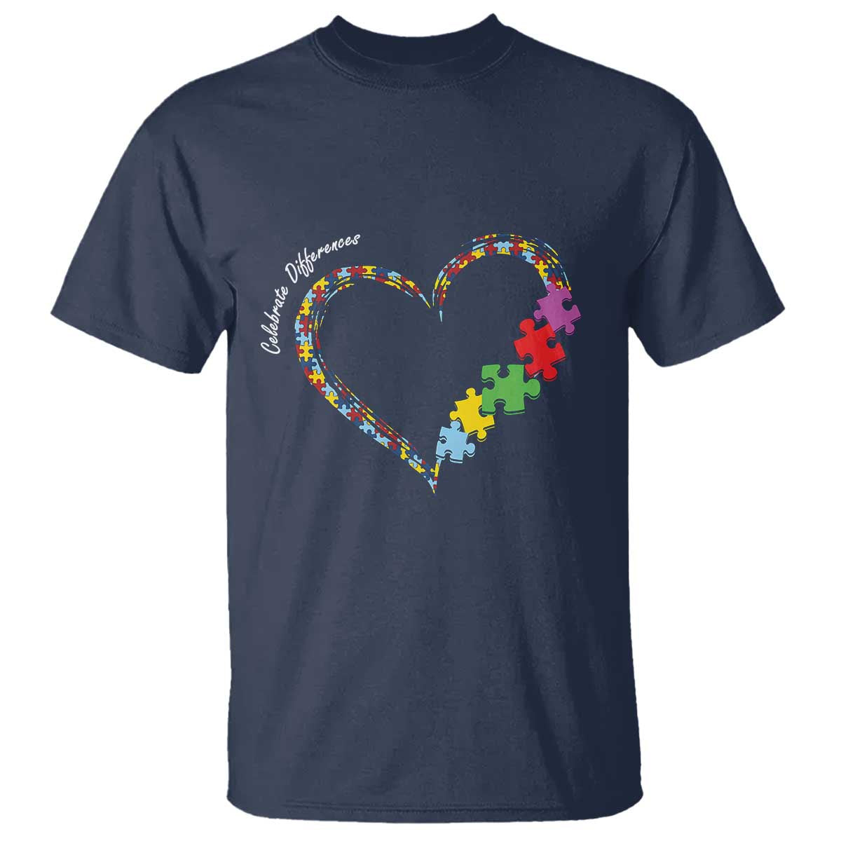 Autism Support Celebrate Differences T Shirt Love Heart Puzzle Pieces