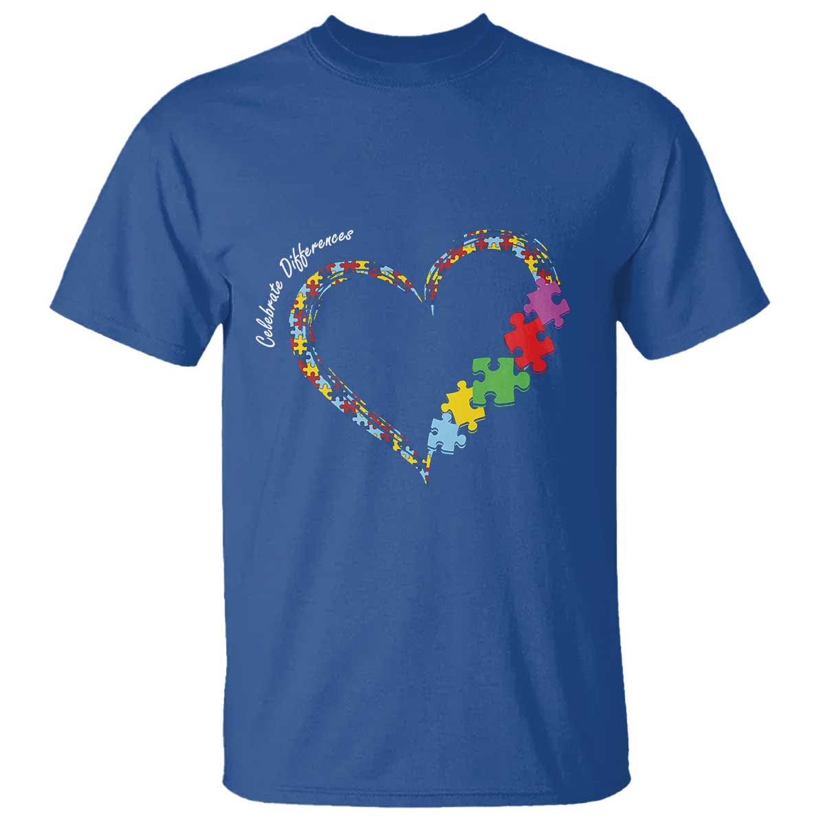 Autism Support Celebrate Differences T Shirt Love Heart Puzzle Pieces