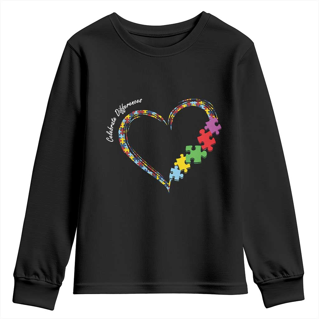 Autism Support Celebrate Differences Youth Sweatshirt Love Heart Puzzle Pieces