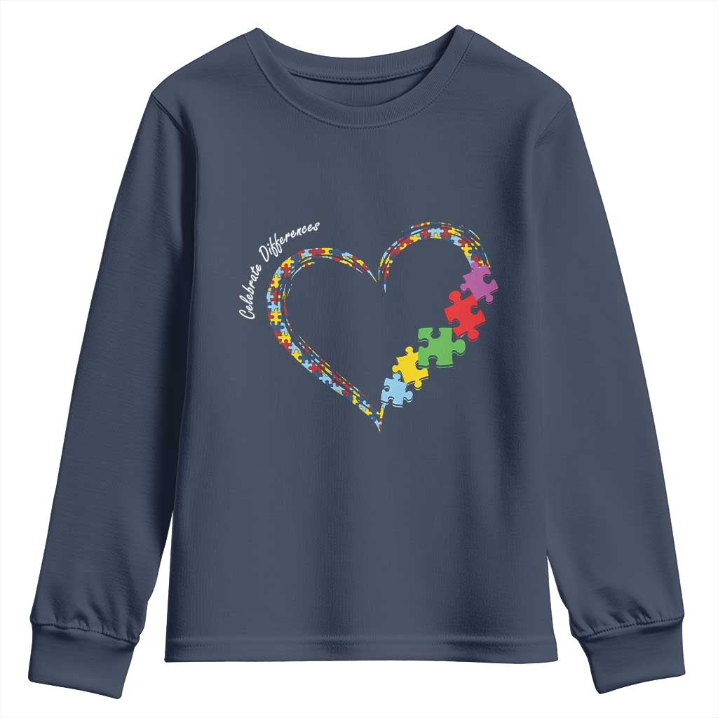 Autism Support Celebrate Differences Youth Sweatshirt Love Heart Puzzle Pieces