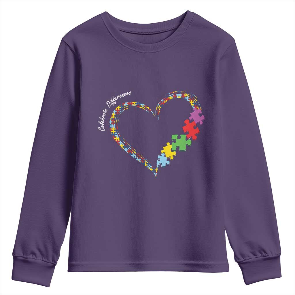 Autism Support Celebrate Differences Youth Sweatshirt Love Heart Puzzle Pieces