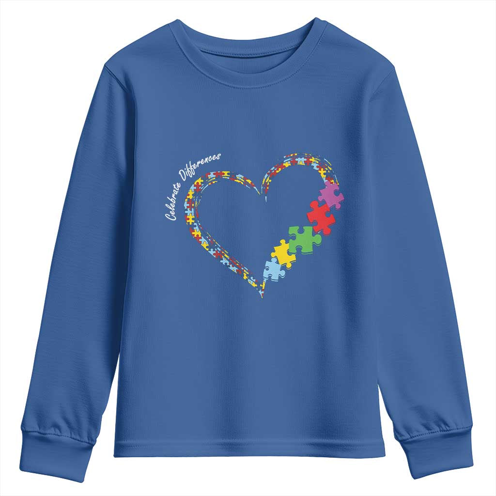 Autism Support Celebrate Differences Youth Sweatshirt Love Heart Puzzle Pieces
