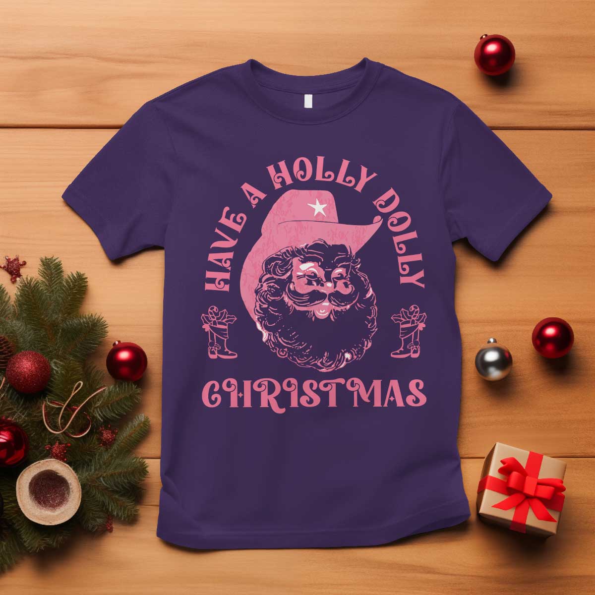 western-xmas-t-shirt-have-a-holly-dolly-christmas-cowboy-santa
