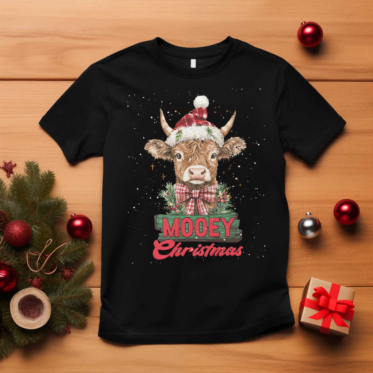 funny-christmas-highland-cow-t-shirt-mooey-christmas-western-cow-santa-hat