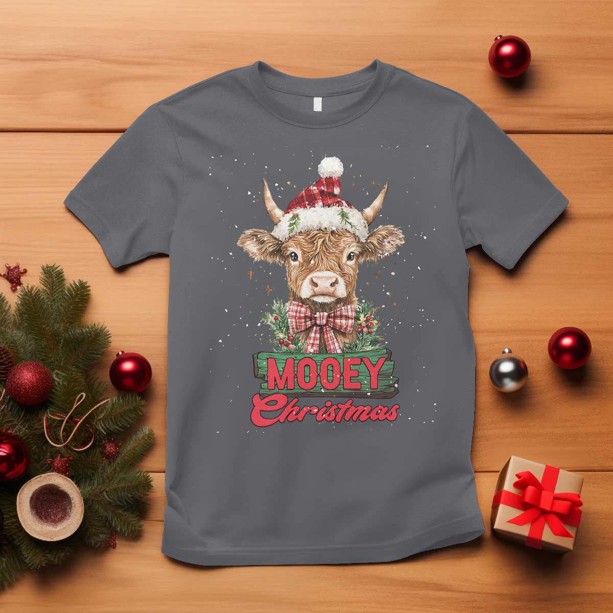 funny-christmas-highland-cow-t-shirt-mooey-christmas-western-cow-santa-hat