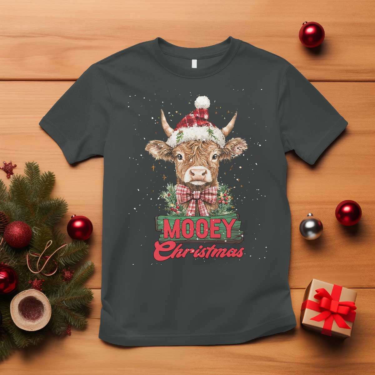 funny-christmas-highland-cow-t-shirt-mooey-christmas-western-cow-santa-hat