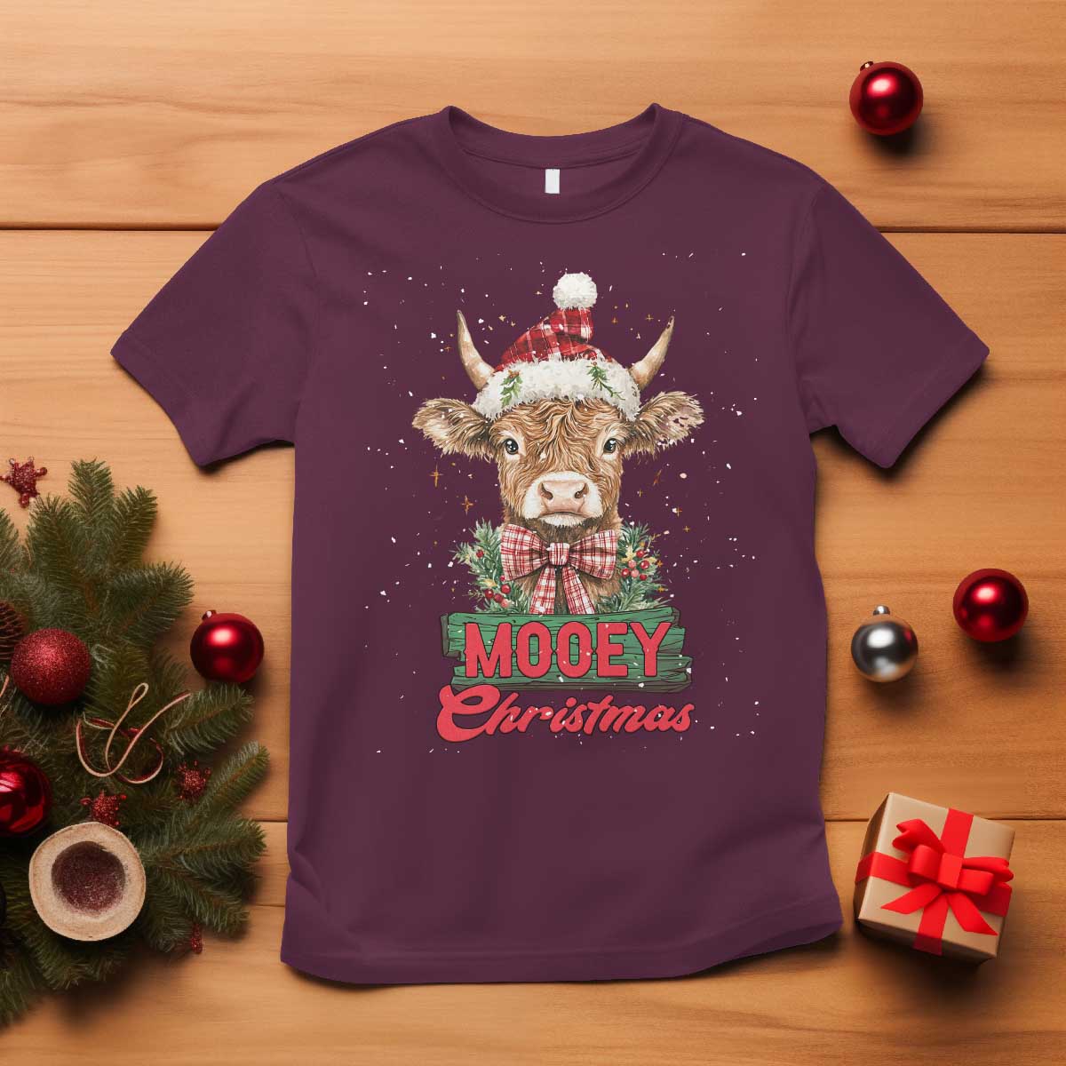 funny-christmas-highland-cow-t-shirt-mooey-christmas-western-cow-santa-hat
