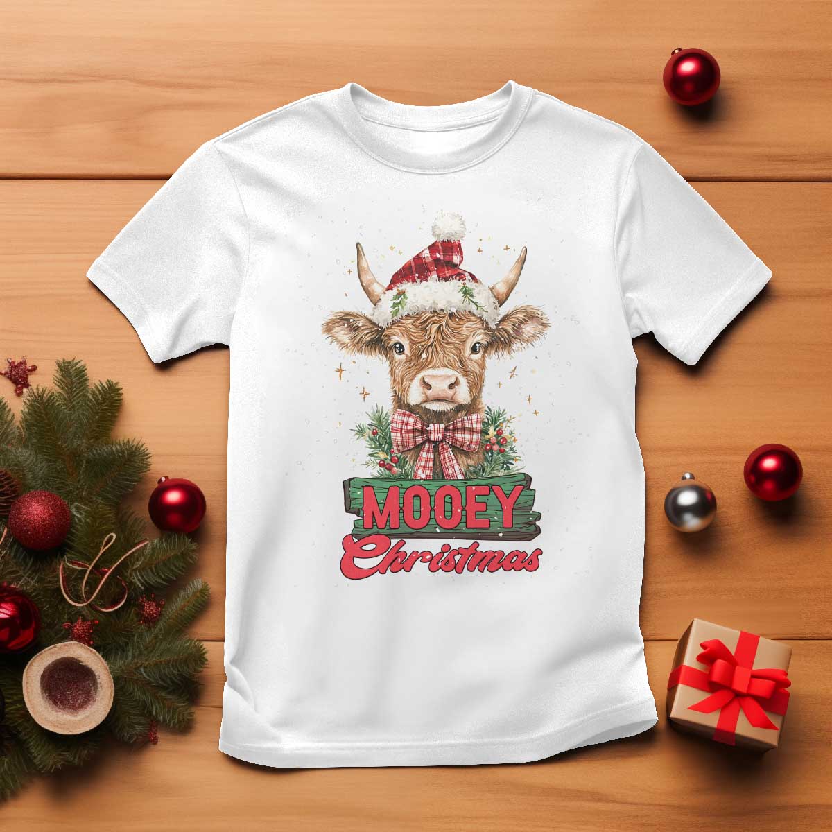 funny-christmas-highland-cow-t-shirt-mooey-christmas-western-cow-santa-hat
