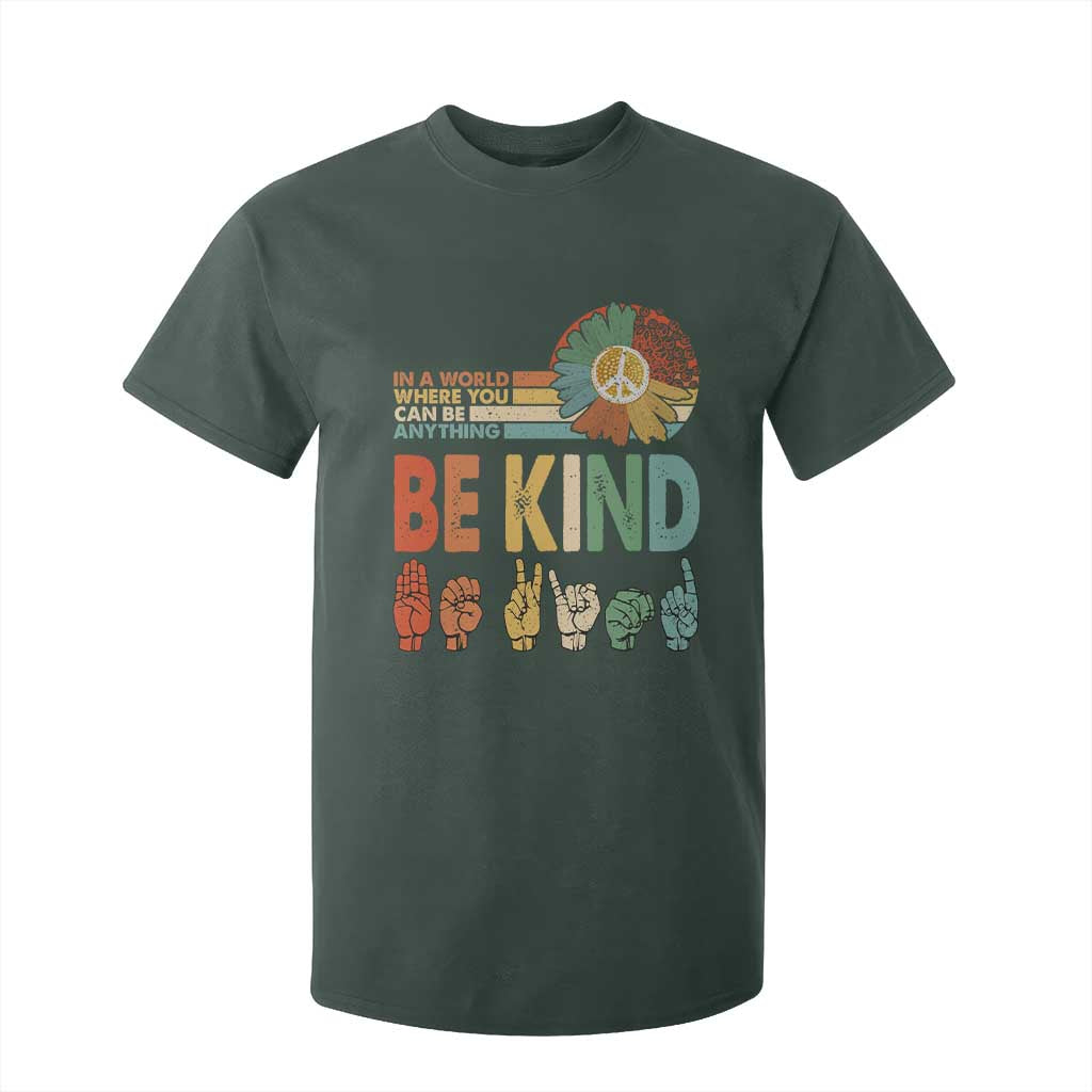 In A World Where You Can Be Anything Be Kind T Shirt For Kid Sign Language Retro Peace Sign