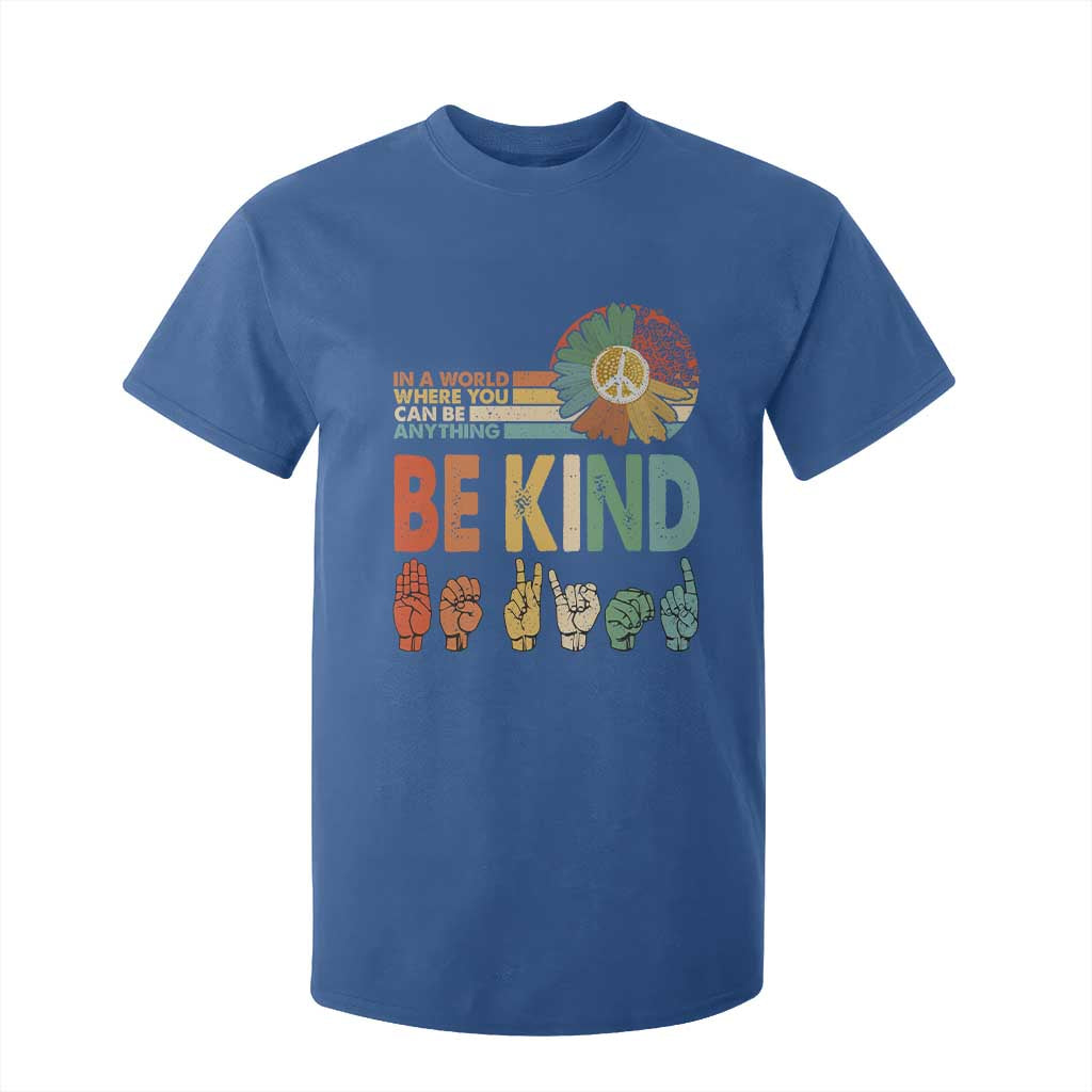 In A World Where You Can Be Anything Be Kind T Shirt For Kid Sign Language Retro Peace Sign