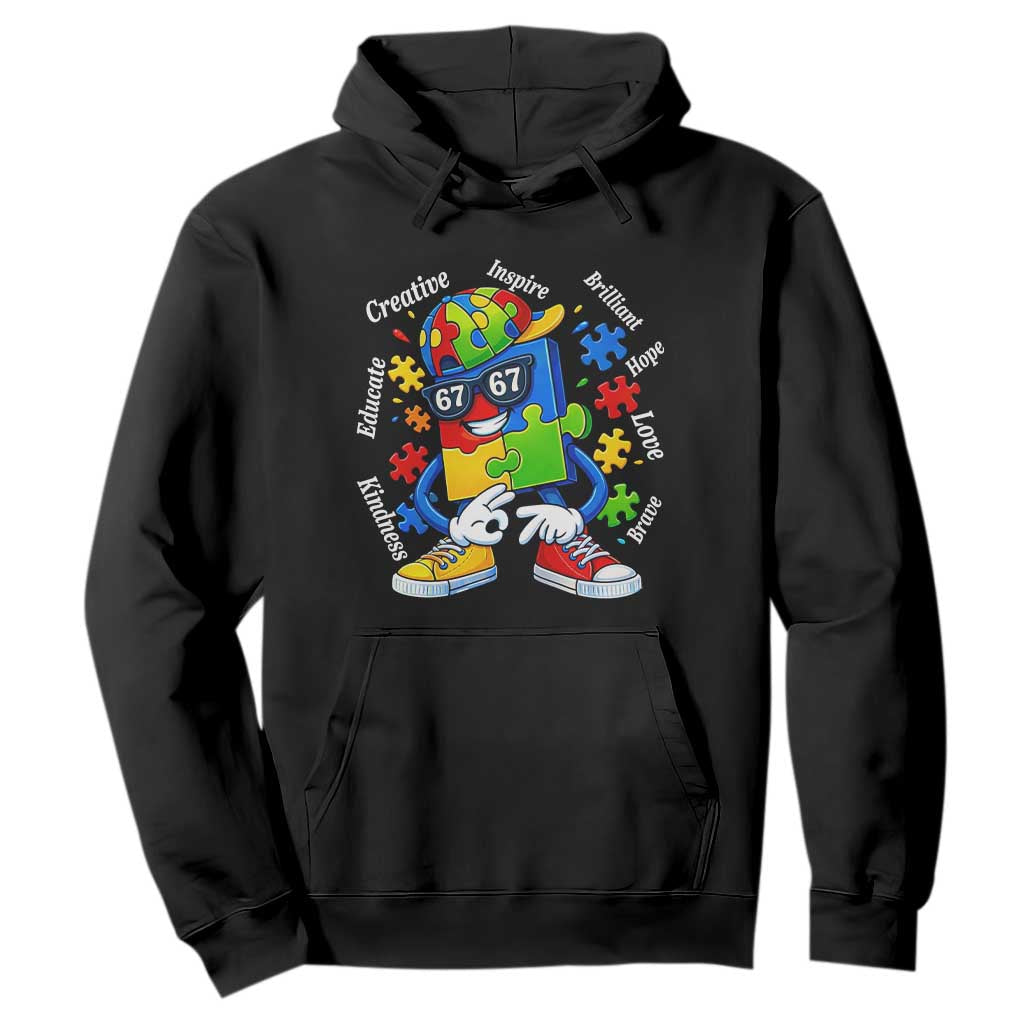Funny 67 Autism Awareness Hoodie Six Seven Puzzle Meme Creative Brilliant Hope Love Kindness