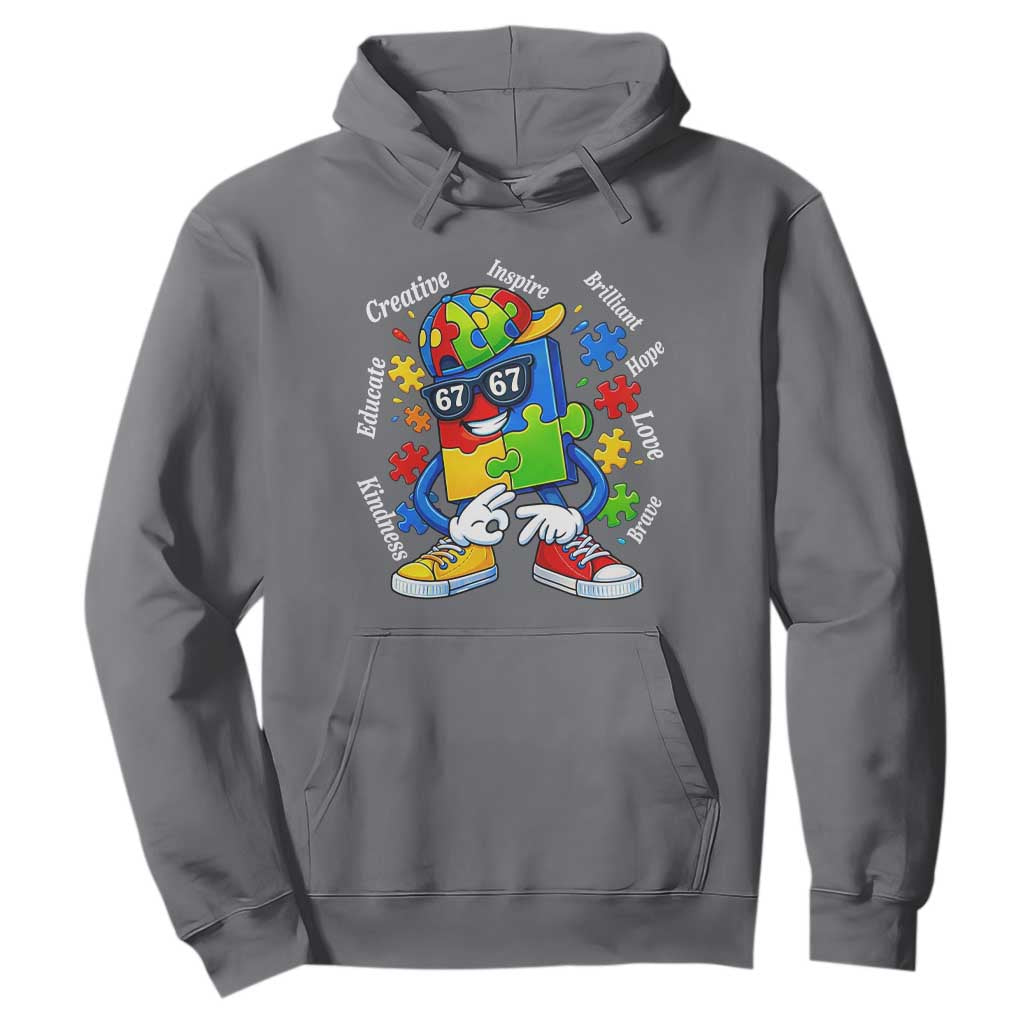 Funny 67 Autism Awareness Hoodie Six Seven Puzzle Meme Creative Brilliant Hope Love Kindness