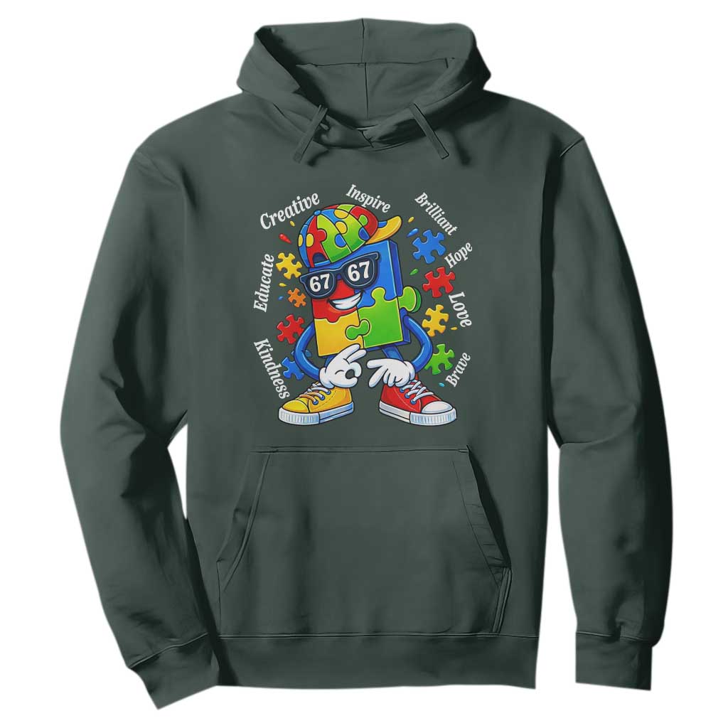 Funny 67 Autism Awareness Hoodie Six Seven Puzzle Meme Creative Brilliant Hope Love Kindness