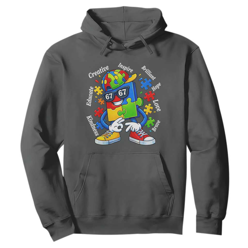 Funny 67 Autism Awareness Hoodie Six Seven Puzzle Meme Creative Brilliant Hope Love Kindness