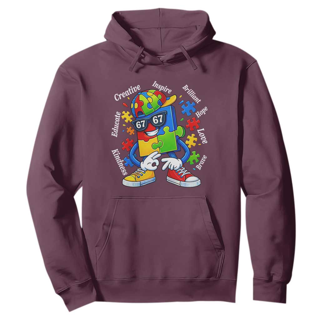 Funny 67 Autism Awareness Hoodie Six Seven Puzzle Meme Creative Brilliant Hope Love Kindness