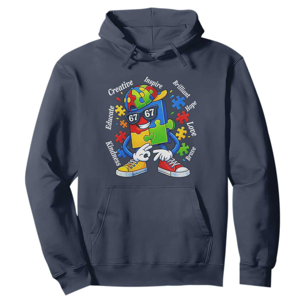 Funny 67 Autism Awareness Hoodie Six Seven Puzzle Meme Creative Brilliant Hope Love Kindness