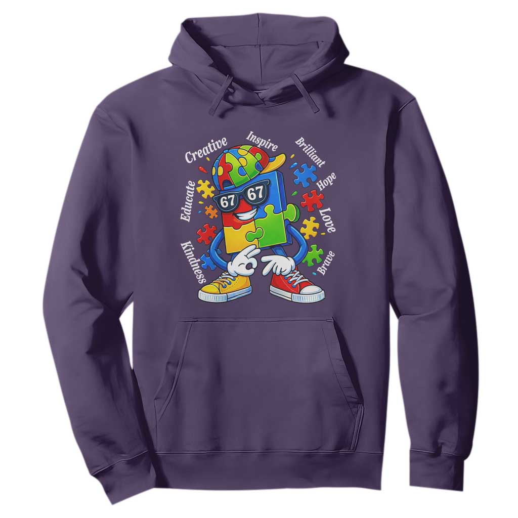 Funny 67 Autism Awareness Hoodie Six Seven Puzzle Meme Creative Brilliant Hope Love Kindness