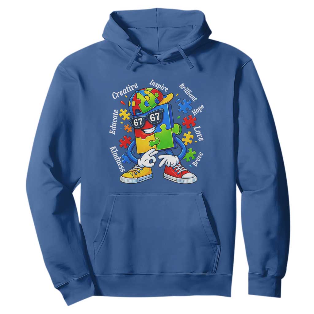 Funny 67 Autism Awareness Hoodie Six Seven Puzzle Meme Creative Brilliant Hope Love Kindness