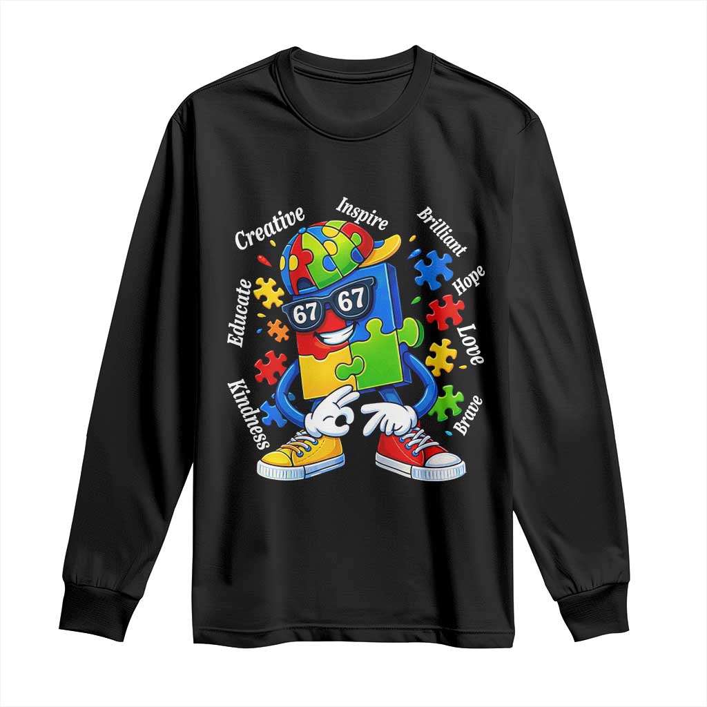 Funny 67 Autism Awareness Long Sleeve Shirt Six Seven Puzzle Meme Creative Brilliant Hope Love Kindness