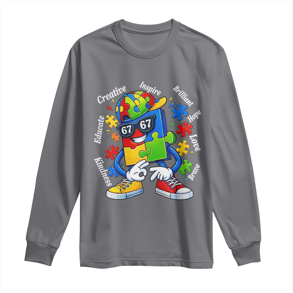 Funny 67 Autism Awareness Long Sleeve Shirt Six Seven Puzzle Meme Creative Brilliant Hope Love Kindness