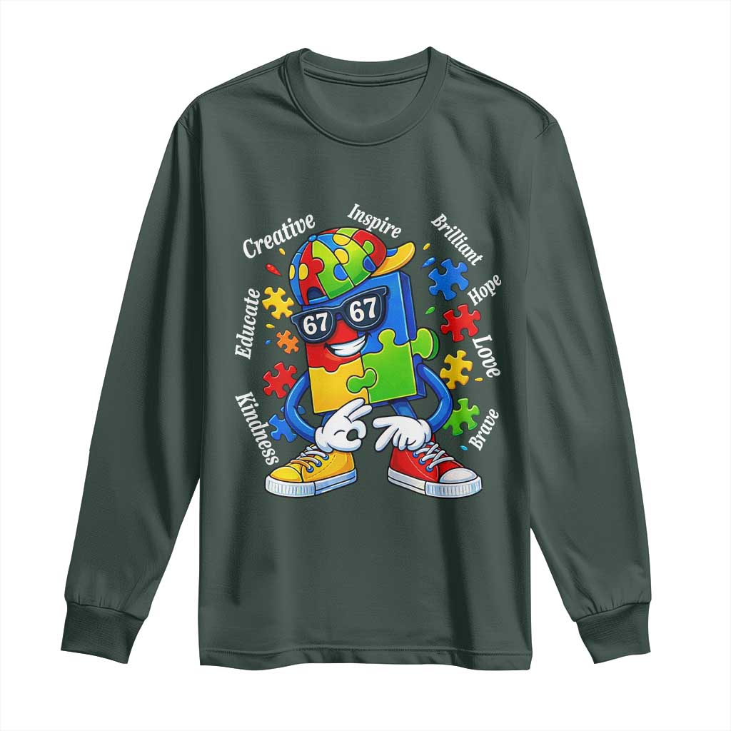 Funny 67 Autism Awareness Long Sleeve Shirt Six Seven Puzzle Meme Creative Brilliant Hope Love Kindness
