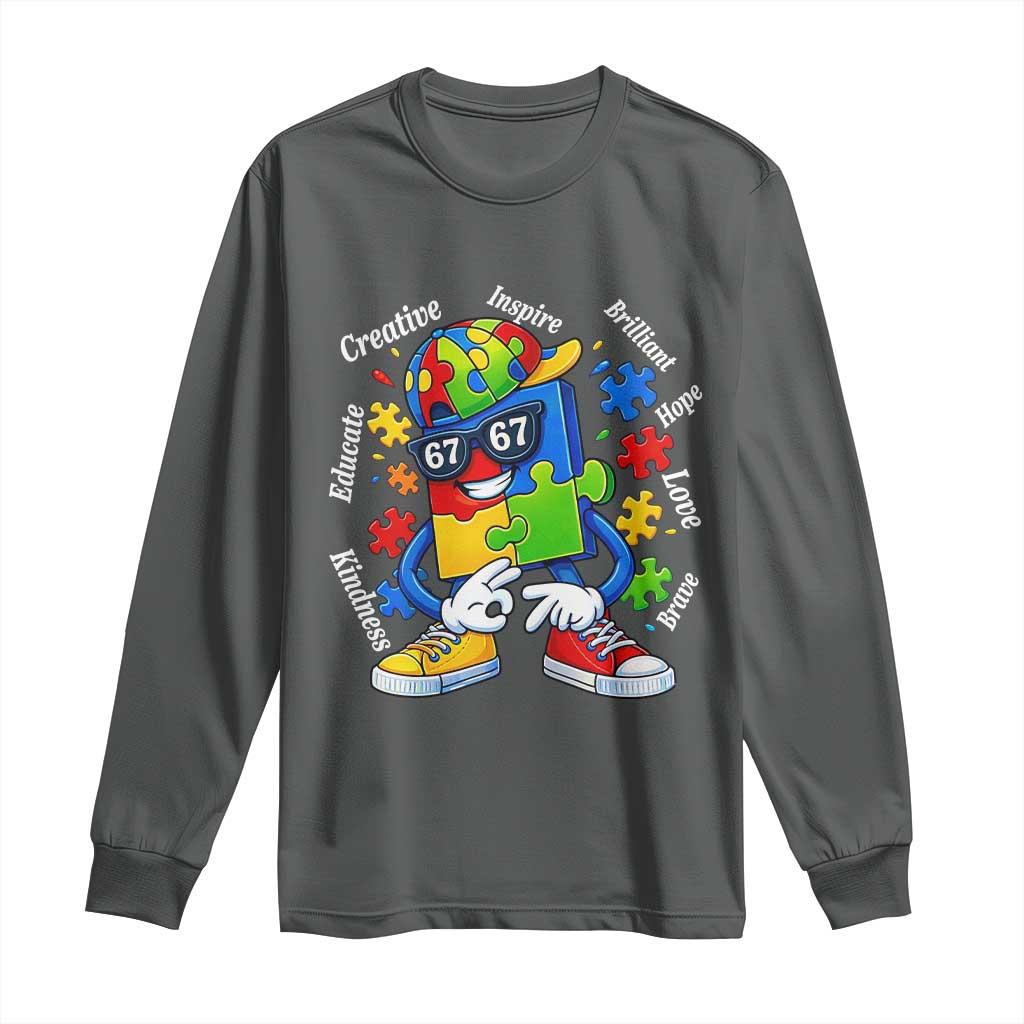 Funny 67 Autism Awareness Long Sleeve Shirt Six Seven Puzzle Meme Creative Brilliant Hope Love Kindness