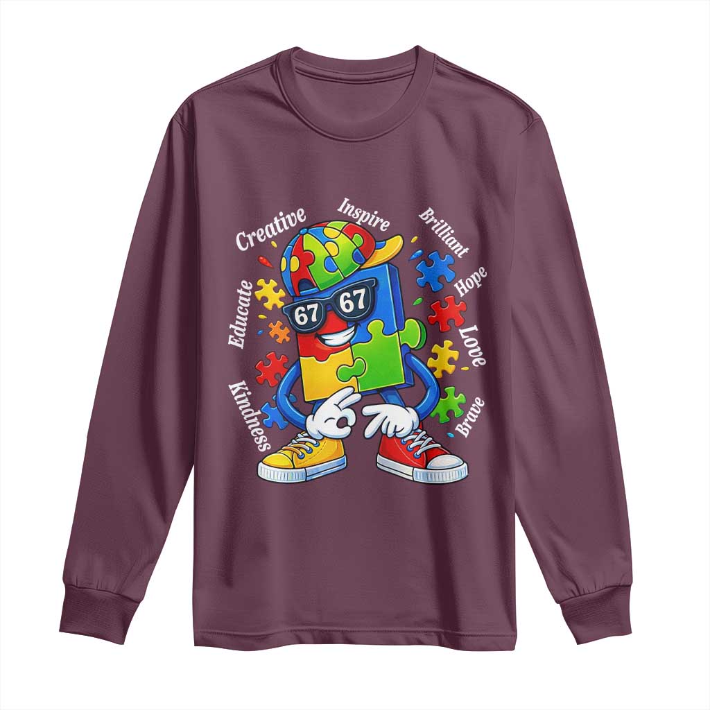 Funny 67 Autism Awareness Long Sleeve Shirt Six Seven Puzzle Meme Creative Brilliant Hope Love Kindness