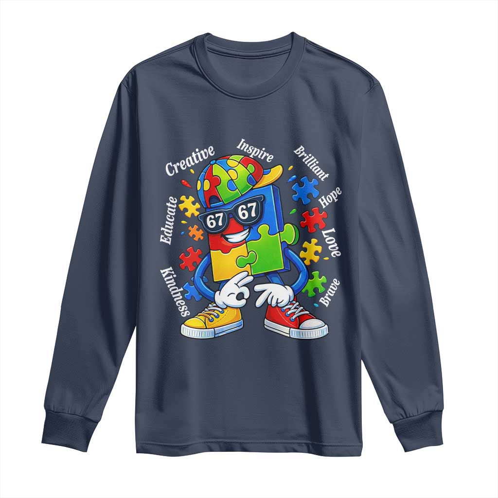 Funny 67 Autism Awareness Long Sleeve Shirt Six Seven Puzzle Meme Creative Brilliant Hope Love Kindness