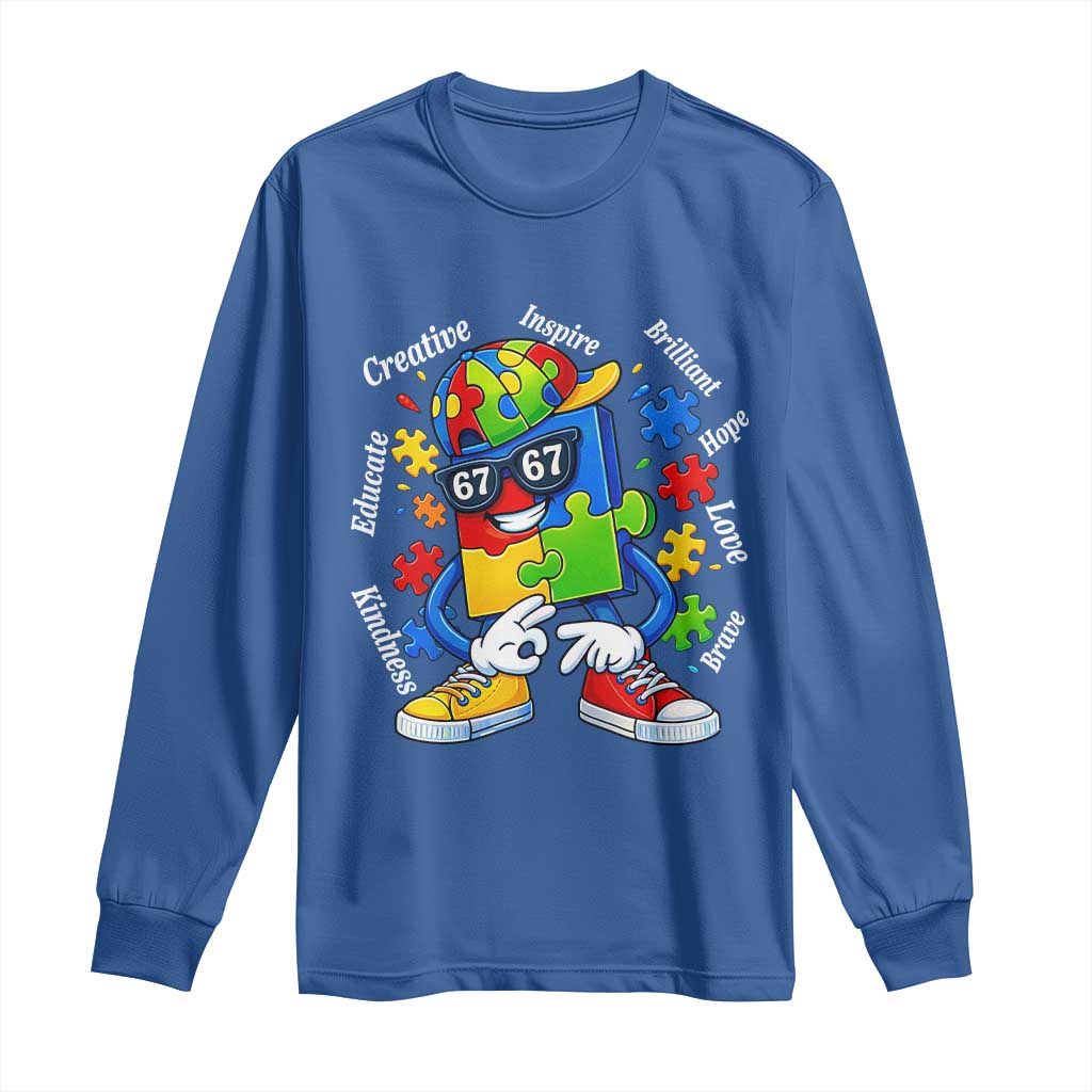 Funny 67 Autism Awareness Long Sleeve Shirt Six Seven Puzzle Meme Creative Brilliant Hope Love Kindness