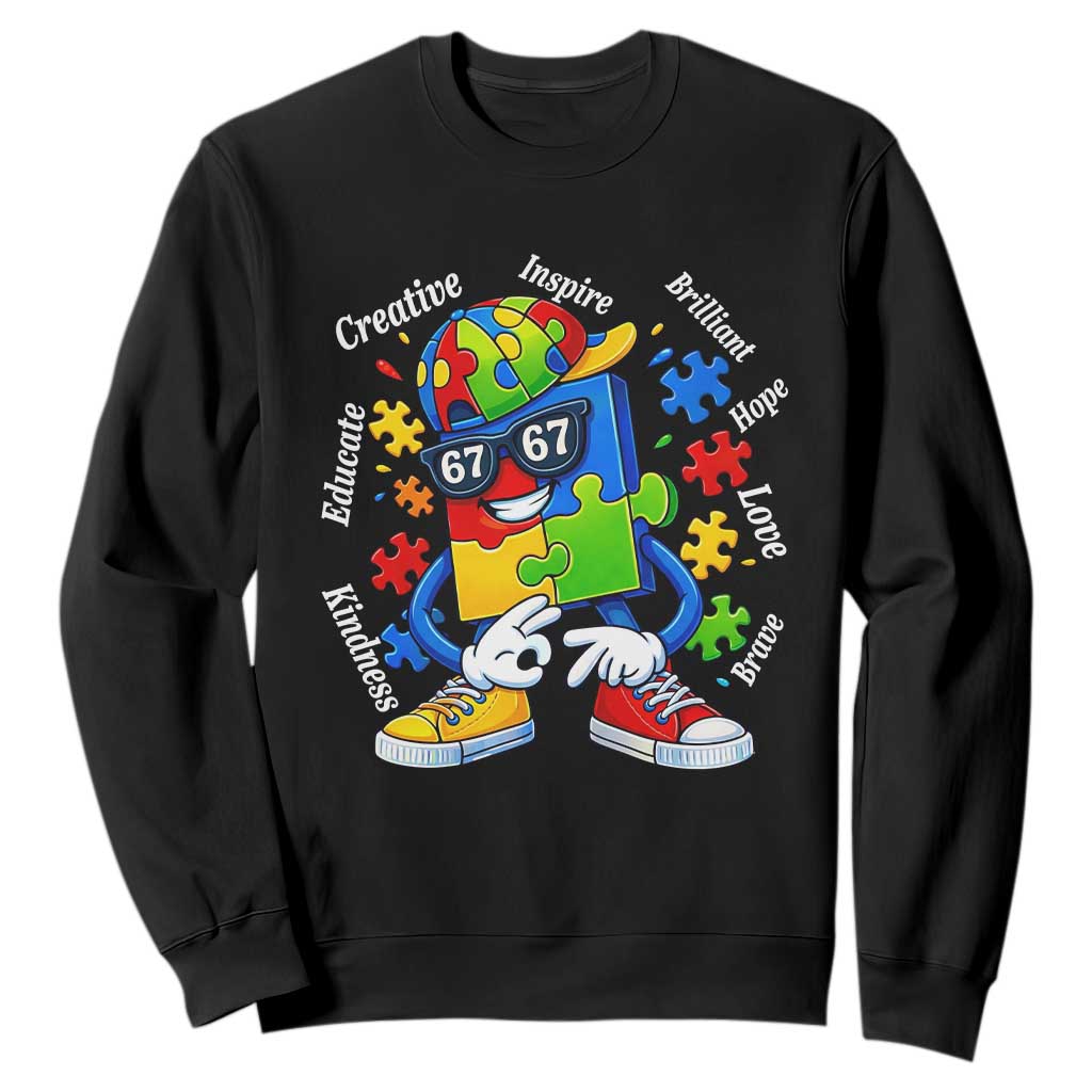 Funny 67 Autism Awareness Sweatshirt Six Seven Puzzle Meme Creative Brilliant Hope Love Kindness