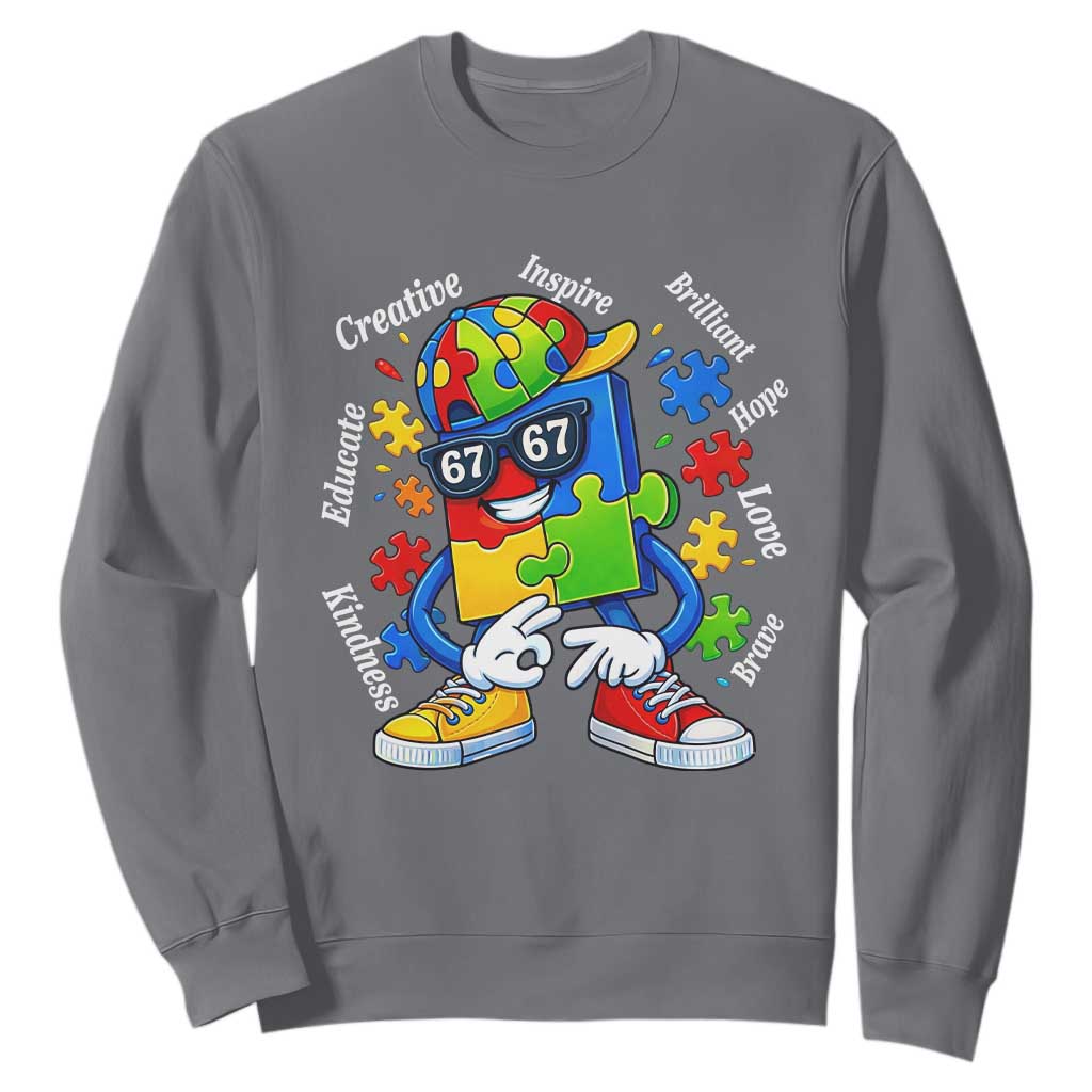 Funny 67 Autism Awareness Sweatshirt Six Seven Puzzle Meme Creative Brilliant Hope Love Kindness