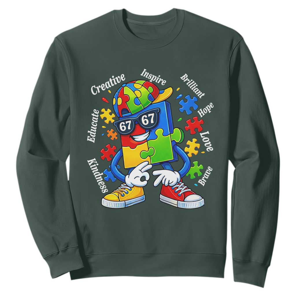 Funny 67 Autism Awareness Sweatshirt Six Seven Puzzle Meme Creative Brilliant Hope Love Kindness
