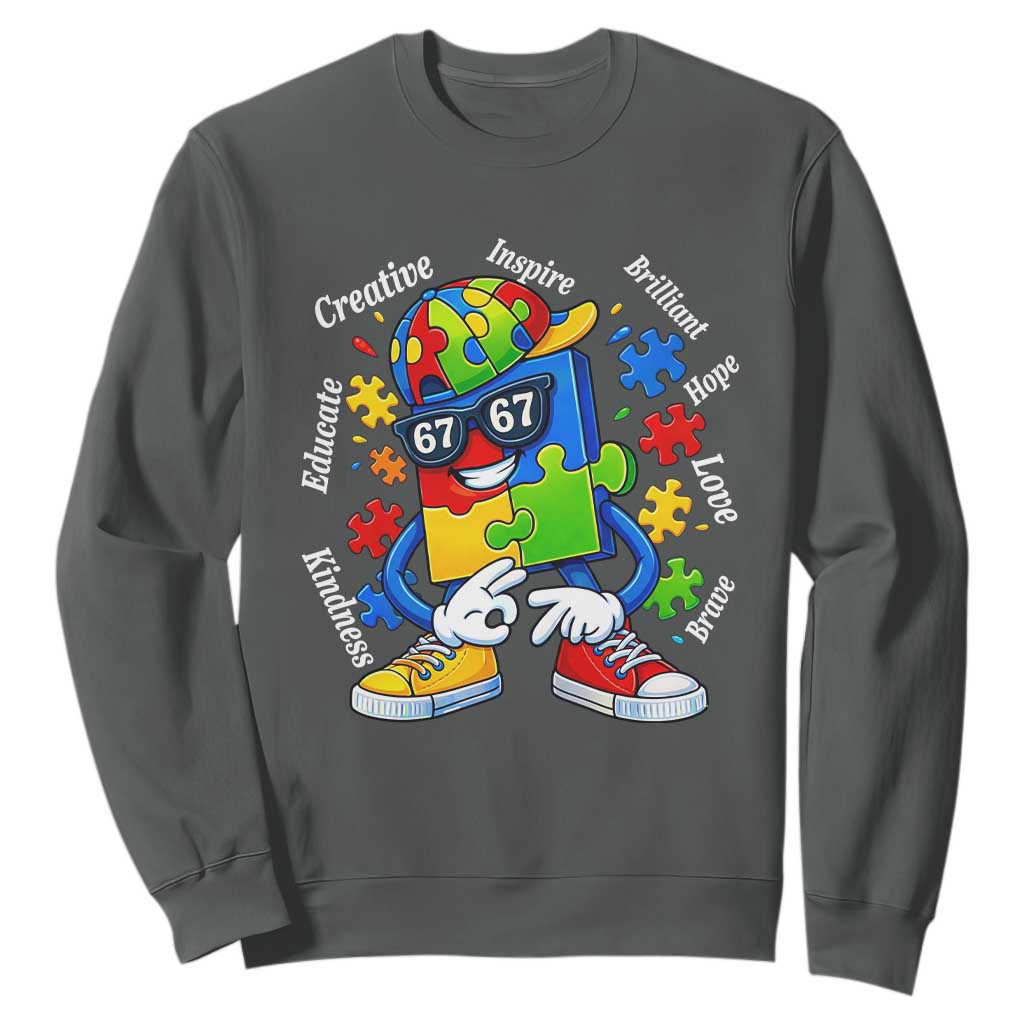 Funny 67 Autism Awareness Sweatshirt Six Seven Puzzle Meme Creative Brilliant Hope Love Kindness