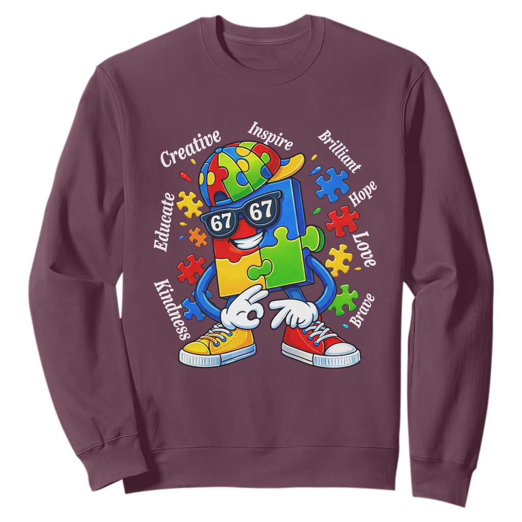 Funny 67 Autism Awareness Sweatshirt Six Seven Puzzle Meme Creative Brilliant Hope Love Kindness