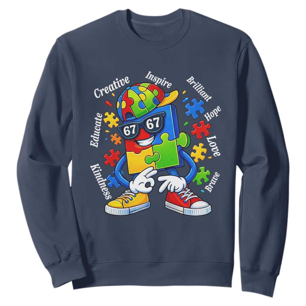 Funny 67 Autism Awareness Sweatshirt Six Seven Puzzle Meme Creative Brilliant Hope Love Kindness