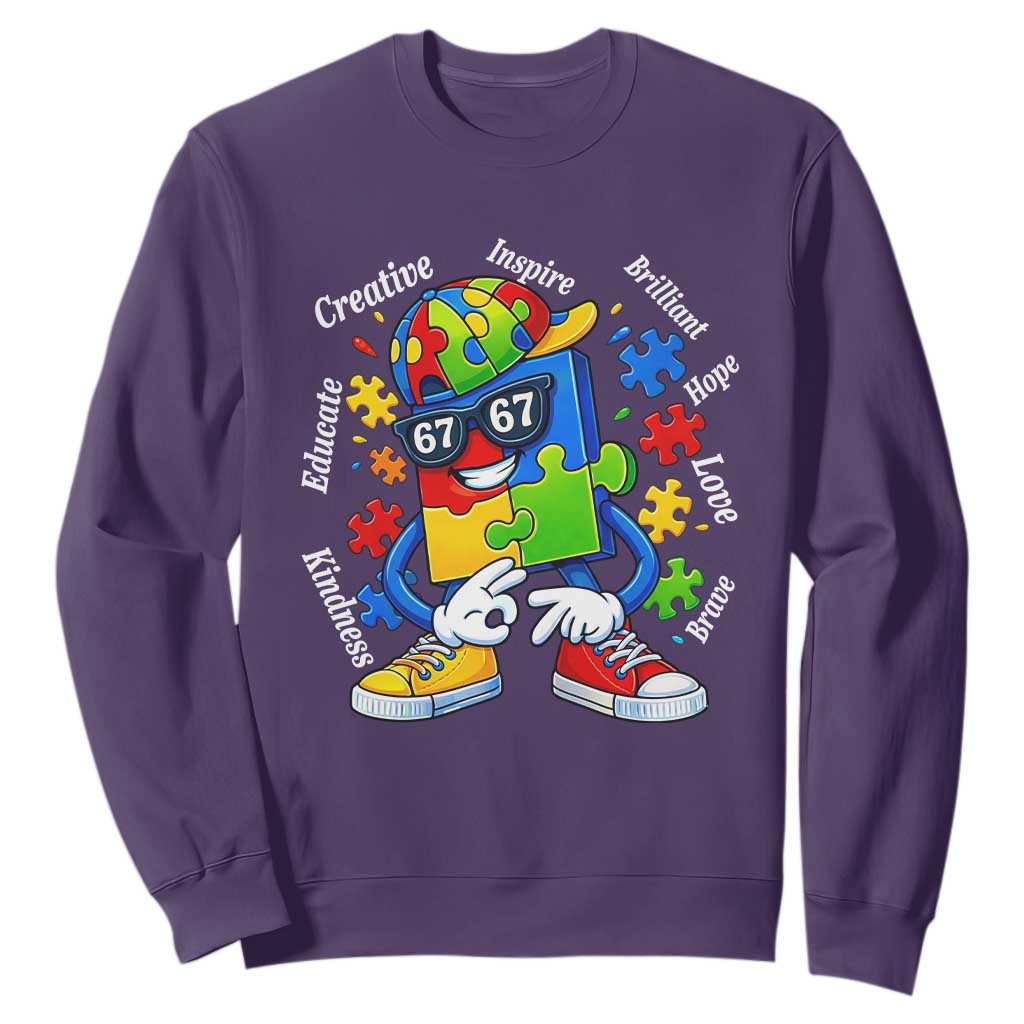 Funny 67 Autism Awareness Sweatshirt Six Seven Puzzle Meme Creative Brilliant Hope Love Kindness