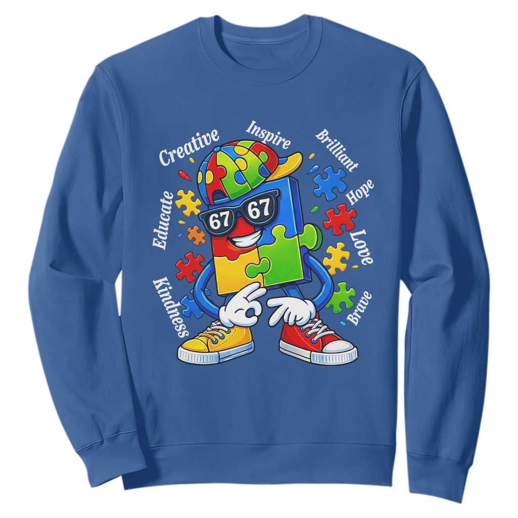 Funny 67 Autism Awareness Sweatshirt Six Seven Puzzle Meme Creative Brilliant Hope Love Kindness