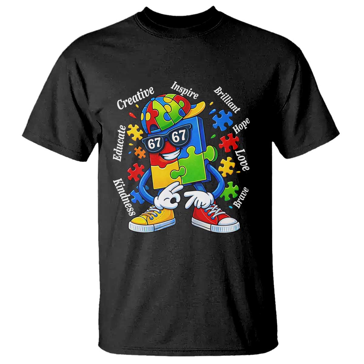 Funny 67 Autism Awareness T Shirt Six Seven Puzzle Meme Creative Brilliant Hope Love Kindness