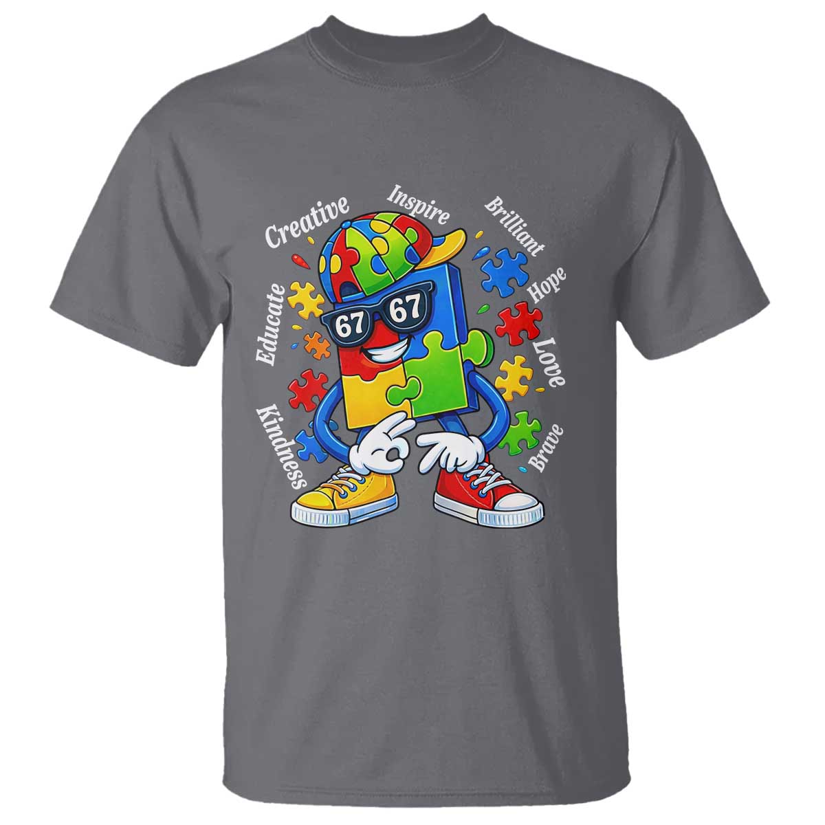 Funny 67 Autism Awareness T Shirt Six Seven Puzzle Meme Creative Brilliant Hope Love Kindness