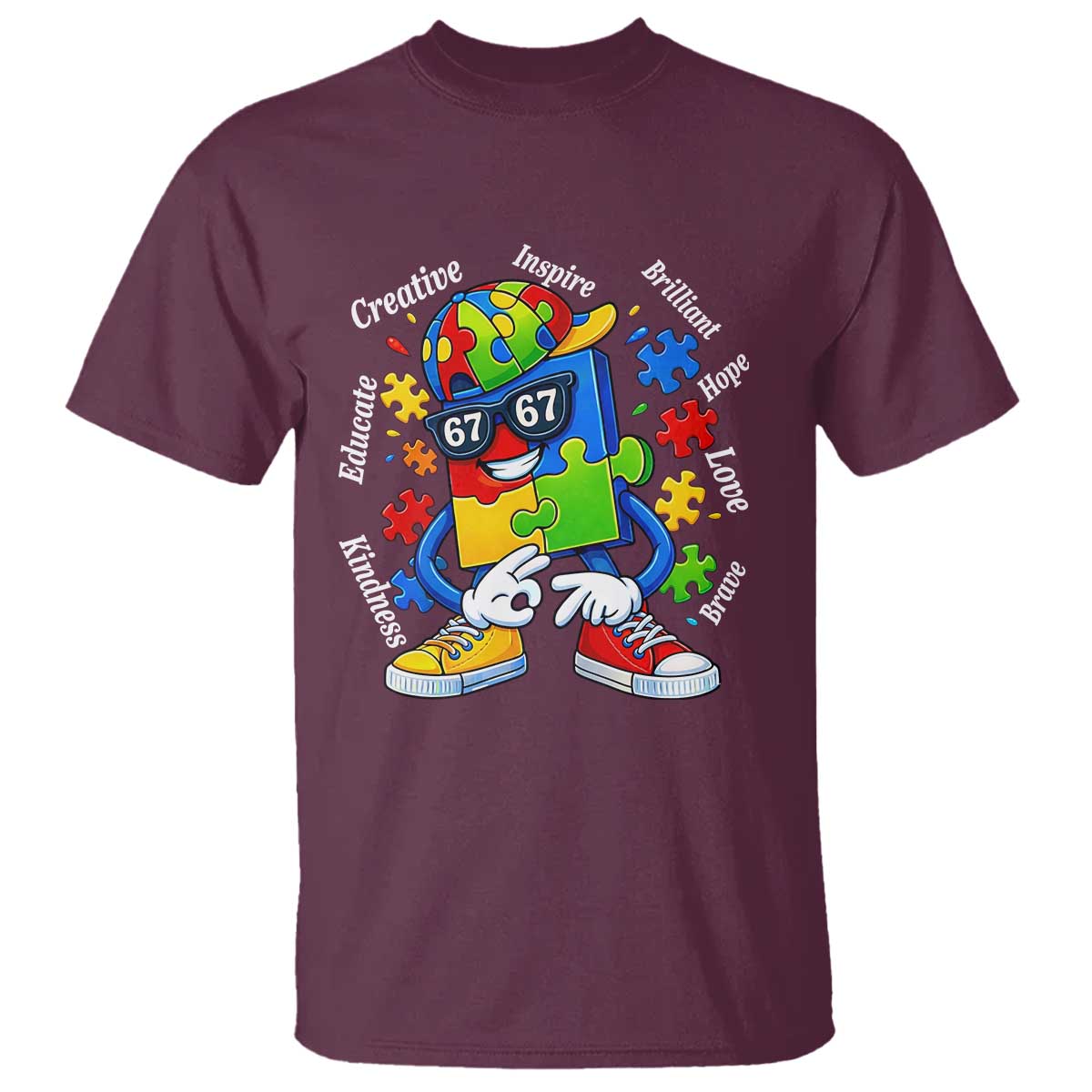 Funny 67 Autism Awareness T Shirt Six Seven Puzzle Meme Creative Brilliant Hope Love Kindness