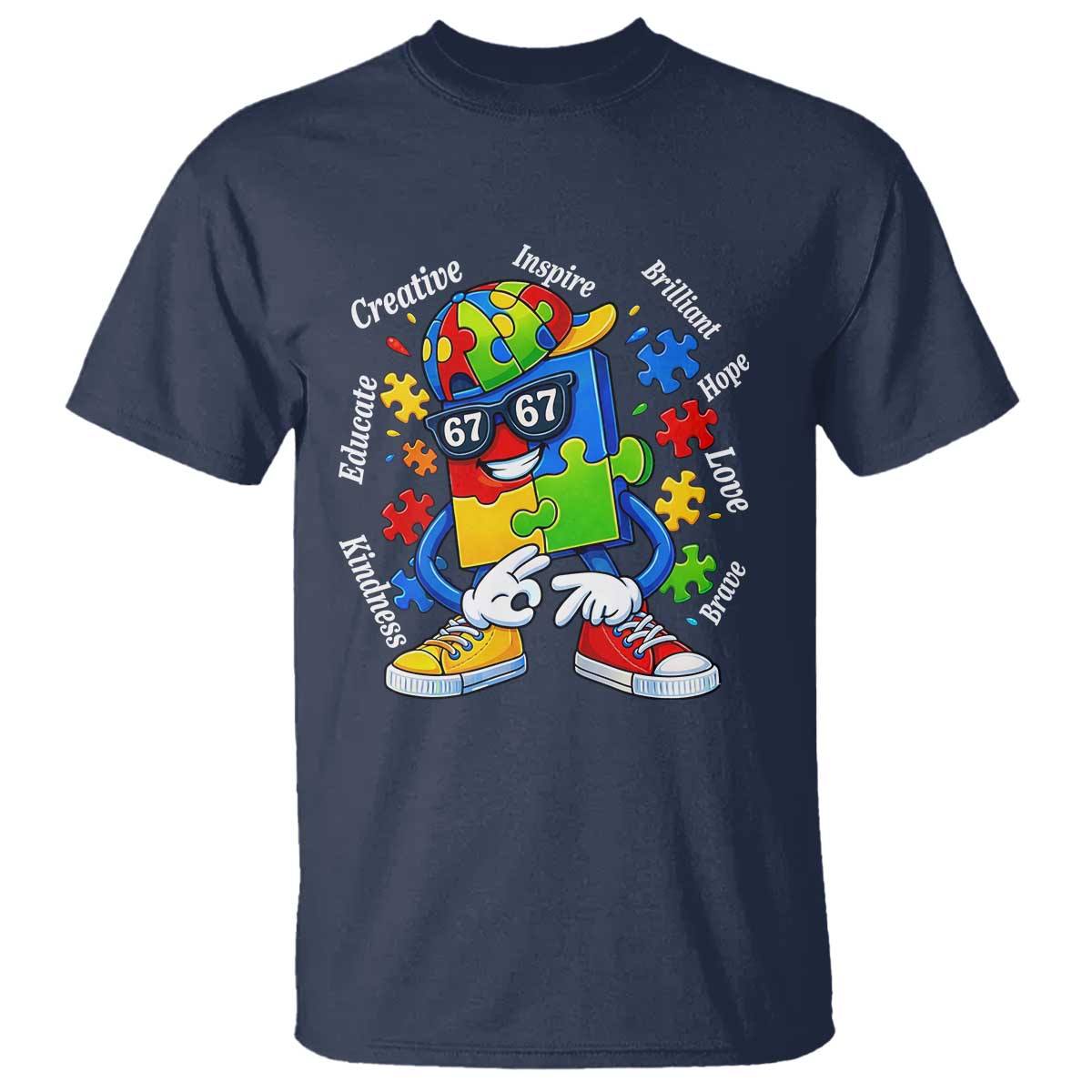 Funny 67 Autism Awareness T Shirt Six Seven Puzzle Meme Creative Brilliant Hope Love Kindness