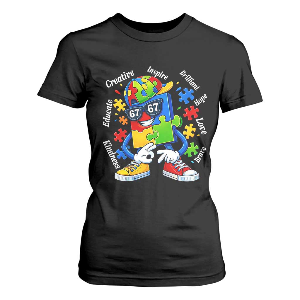 Funny 67 Autism Awareness T Shirt For Women Six Seven Puzzle Meme Creative Brilliant Hope Love Kindness