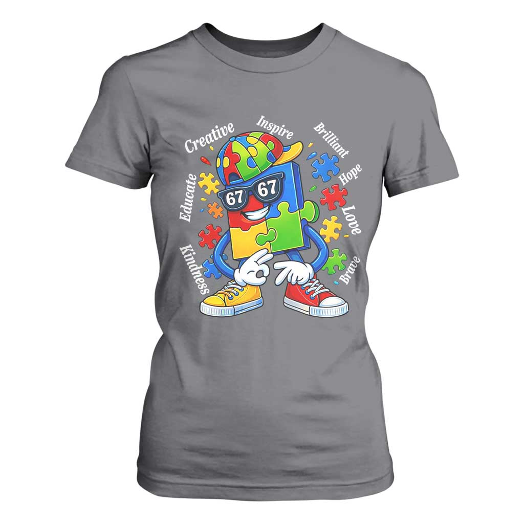 Funny 67 Autism Awareness T Shirt For Women Six Seven Puzzle Meme Creative Brilliant Hope Love Kindness