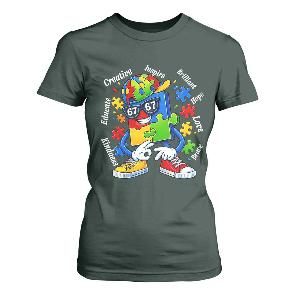 Funny 67 Autism Awareness T Shirt For Women Six Seven Puzzle Meme Creative Brilliant Hope Love Kindness