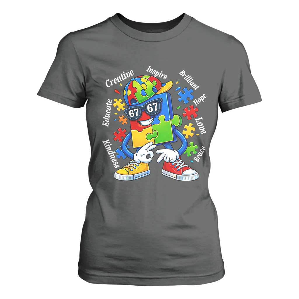 Funny 67 Autism Awareness T Shirt For Women Six Seven Puzzle Meme Creative Brilliant Hope Love Kindness