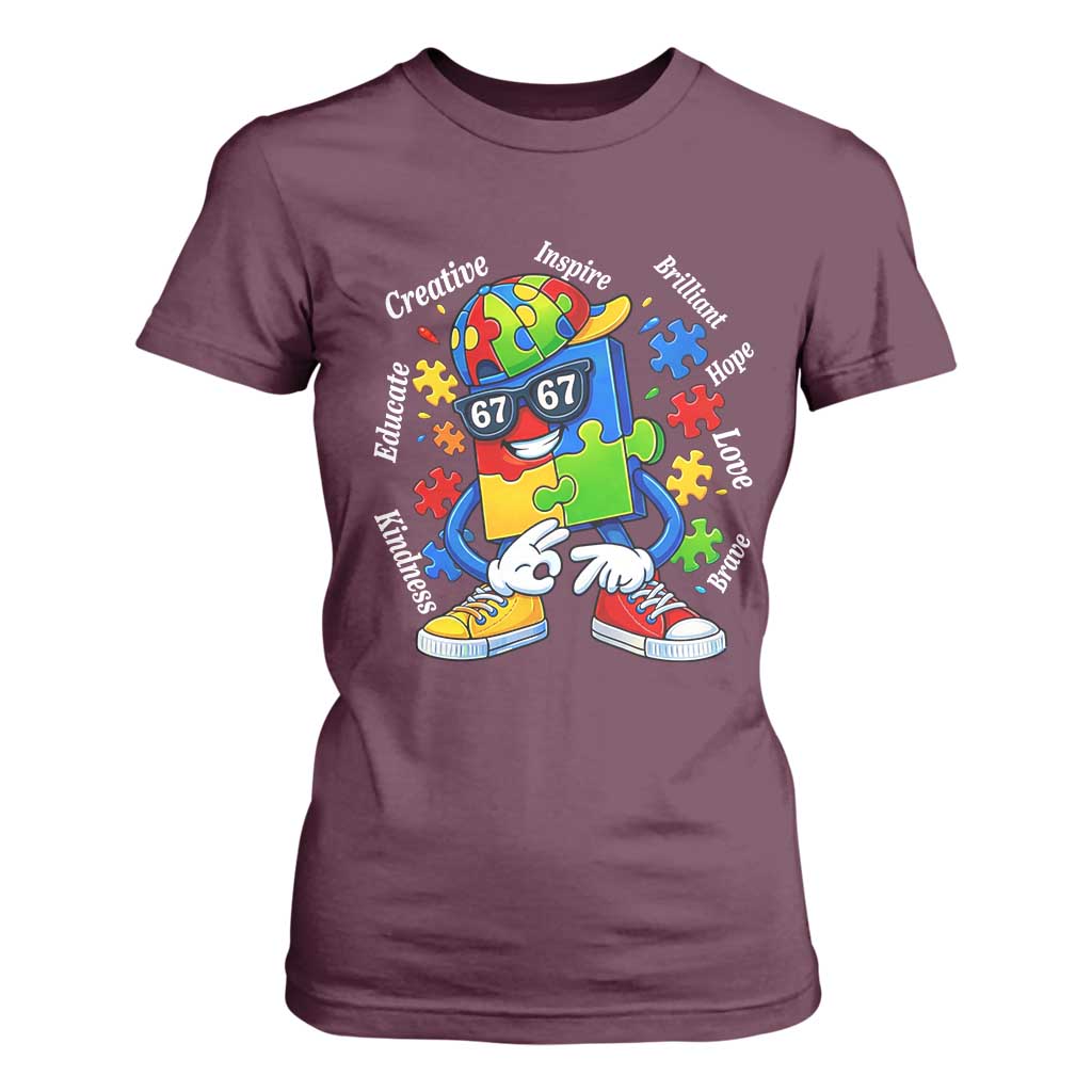 Funny 67 Autism Awareness T Shirt For Women Six Seven Puzzle Meme Creative Brilliant Hope Love Kindness