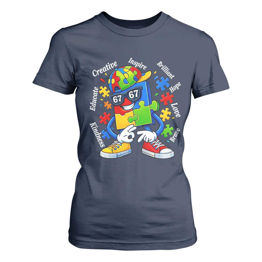Funny 67 Autism Awareness T Shirt For Women Six Seven Puzzle Meme Creative Brilliant Hope Love Kindness