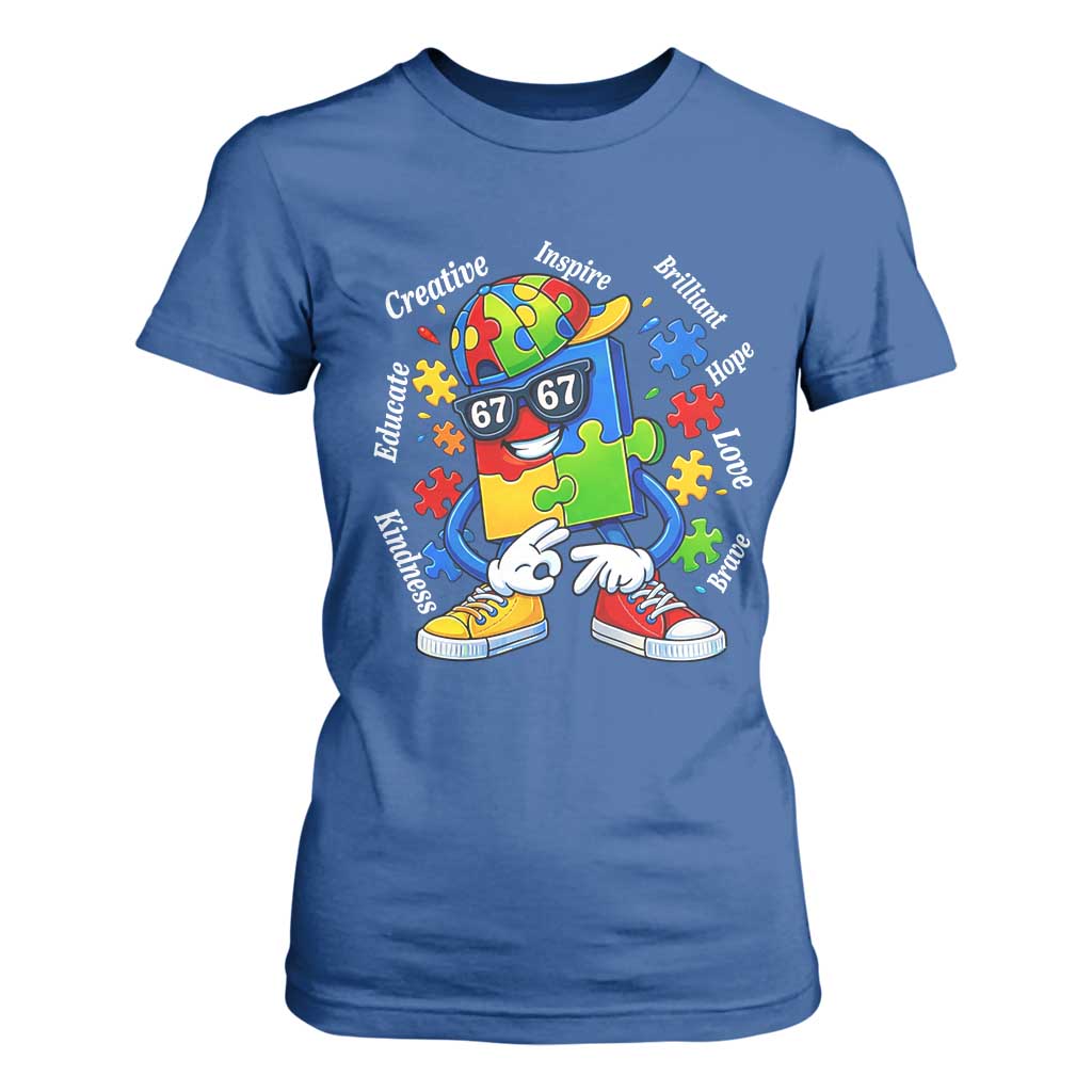 Funny 67 Autism Awareness T Shirt For Women Six Seven Puzzle Meme Creative Brilliant Hope Love Kindness