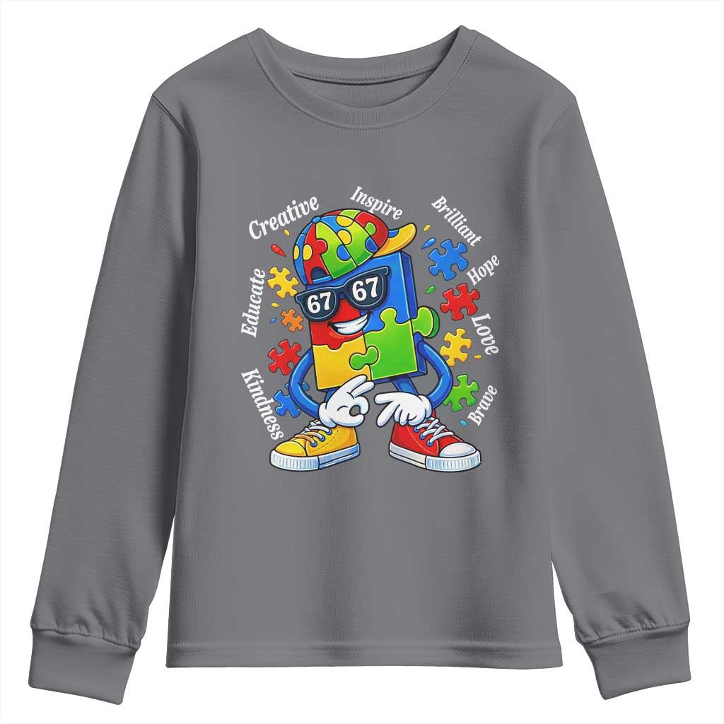 Funny 67 Autism Awareness Youth Sweatshirt Six Seven Puzzle Meme Creative Brilliant Hope Love Kindness